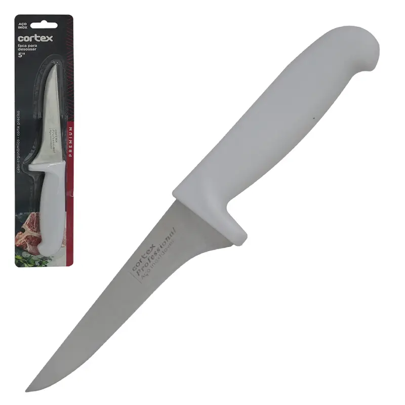FACA DE DESOSSAR / ACOUGUEIRO DE INOX 5'' CABO PLASTICO BRANCO PREMIUM