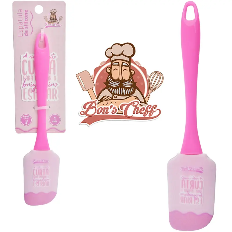 ESPATULA DE PAO DURO DE SILICONE ROSA CABO ACRILICO BONS CHEFF 24X5CM NA CARTELA