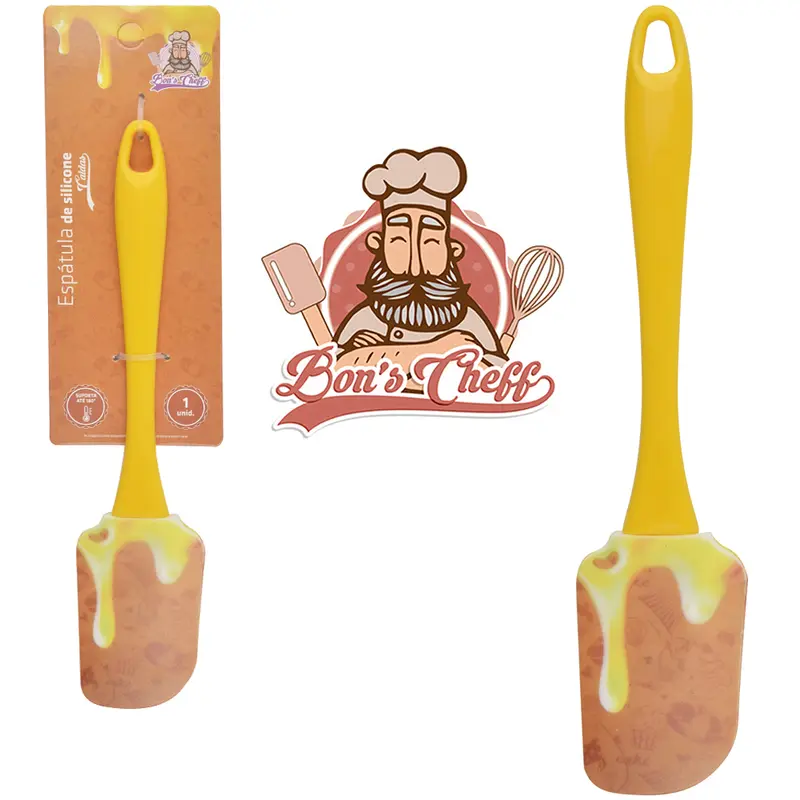 ESPATULA DE PAO DURO DE SILICONE CALDAS CARAMELO CABO ACRILICO BONS CHEFF 24X5CM