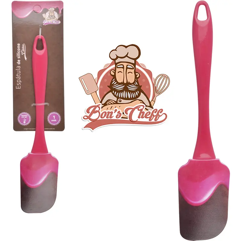 ESPATULA DE PAO DURO DE SILICONE CALDAS MORANGO CABO ACRILICO BONS CHEFF 24X5CM