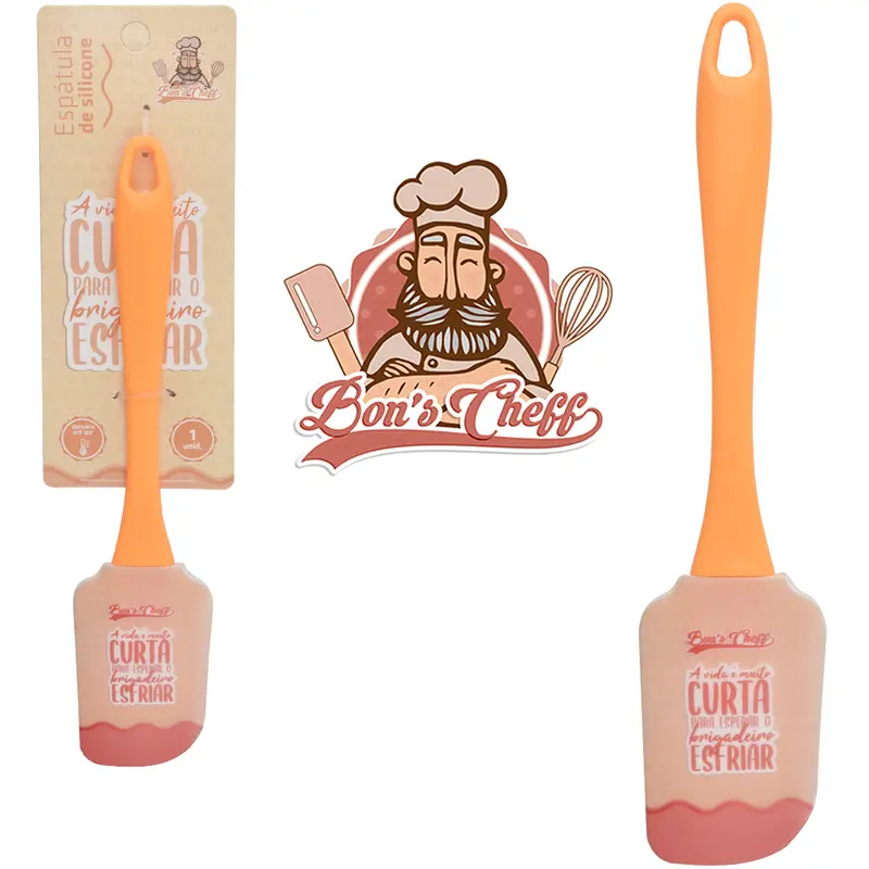 ESPATULA DE PAO DURO DE SILICONE CARAMELO CABO ACRILICO BONS CHEFF 24X5CM