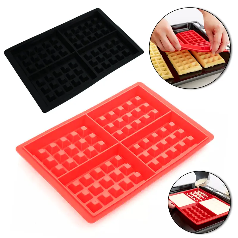 FORMA DE SILICONE RETANGULAR PARA PANQUECA E WAFFLES COM 4 CAVIDADES 28X18,5CM