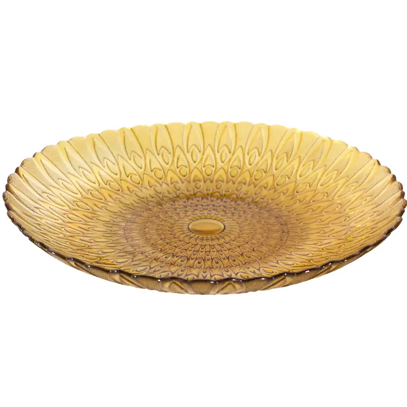 CENTRO DE MESA DE VIDRO REDONDO PLUMA TRANSLUCIDO AMBAR 6X37CM DE Ø