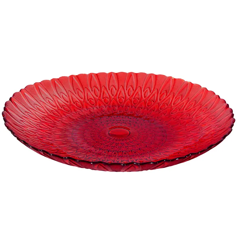 CENTRO DE MESA DE VIDRO REDONDO PLUMA TRANSLUCIDO VERMELHO 6X37CM DE Ø