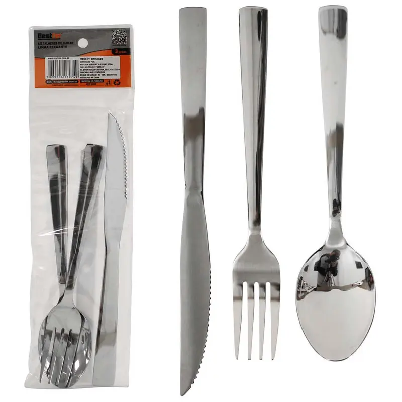 CONJUNTO DE TALHER COM COLHER + GARFO E FACA DE INOX ELEGANTE NA SOLAPA