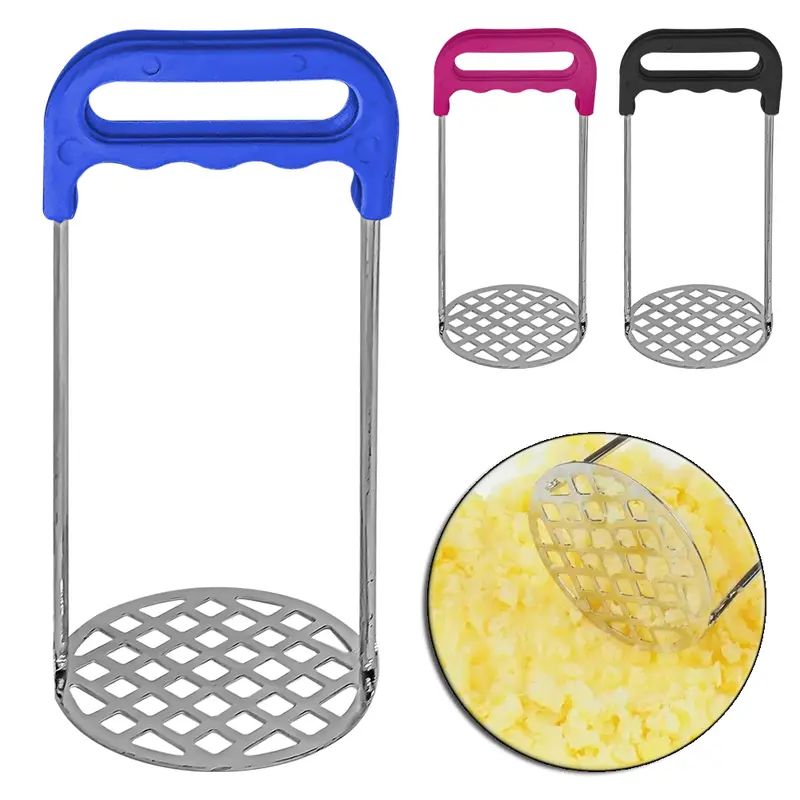 AMASSADOR MULTIUSO DE INOX CABO PLASTICO ERGONOMICO PRETO 16X8CM DE Ø