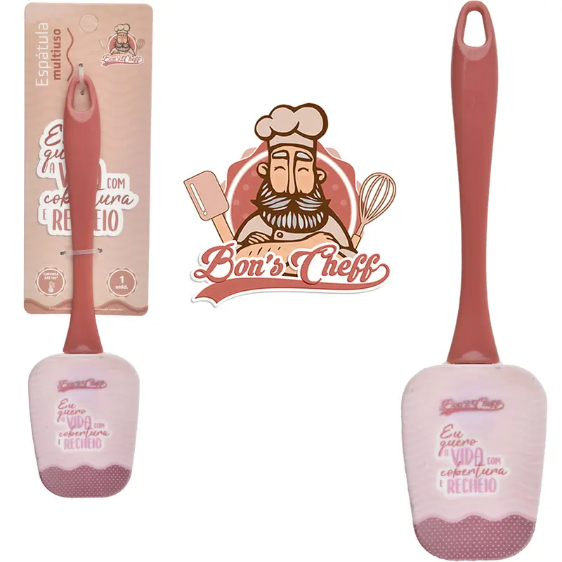 ESPATULA MULTIUSO DE SILICONE MARROM CABO ACRILICO BONS CHEFF 24X6CM NA CARTELA