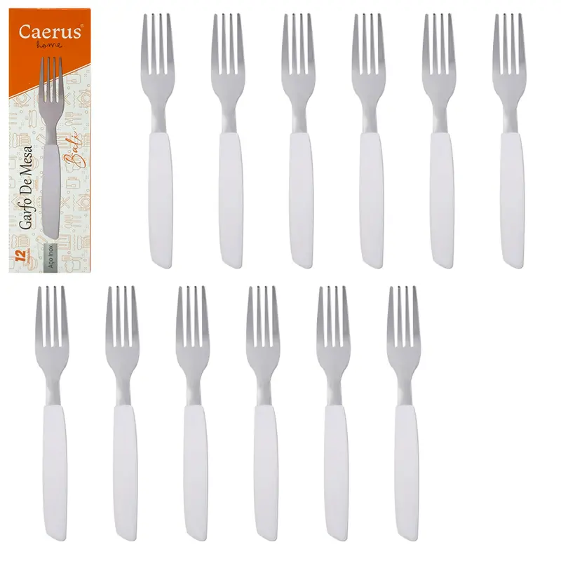 GARFO DE MESA DE INOX CABO PLASTICO BRANCO BALI COM 12 PECAS 19CM