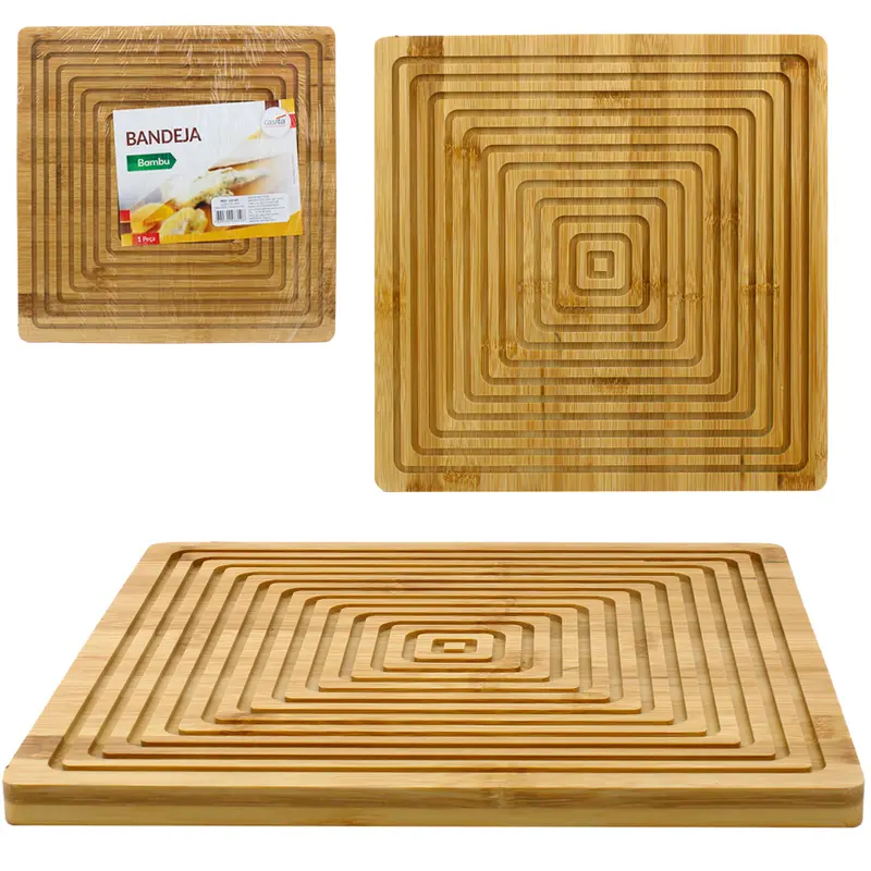BANDEJA TABUA DE CORTE DE MADEIRA / BAMBU MULTIUSO QUADRADO 28X1,5CM