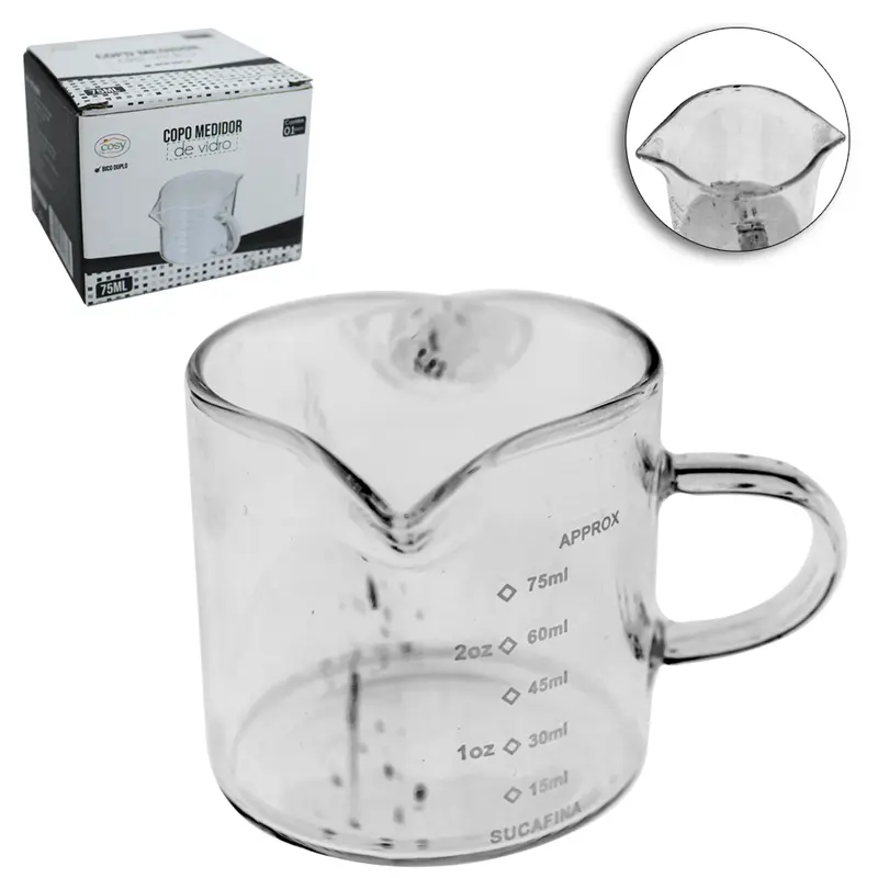 COPO MEDIDOR / DOSADOR GRADUADO PARA CAFETEIRA EXPRESSO DE VIDRO COM 2 BICOS + ALCA BARISTA 75ML