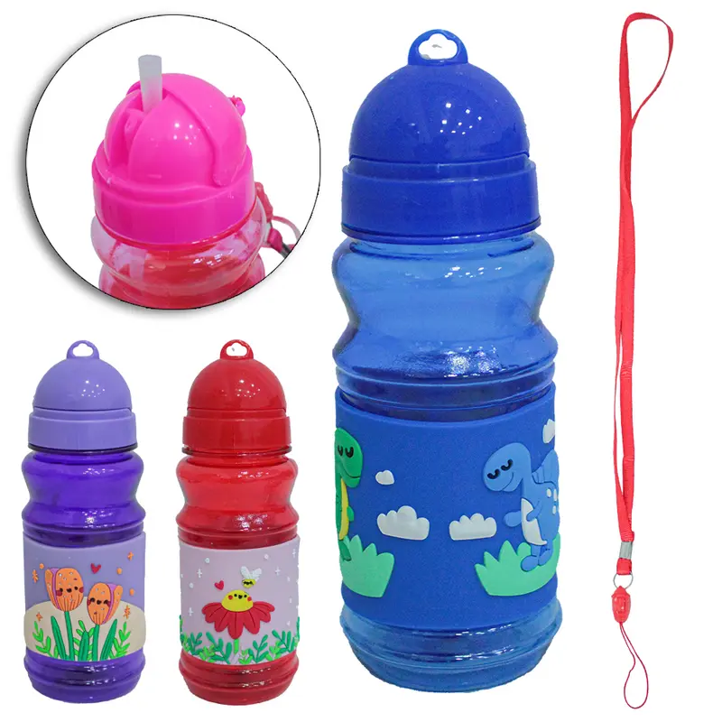 GARRAFA SQUEEZE DE PLASTICO AS EMBORRACHADO COM CANUDO + TAMPA E ALCA 400ML