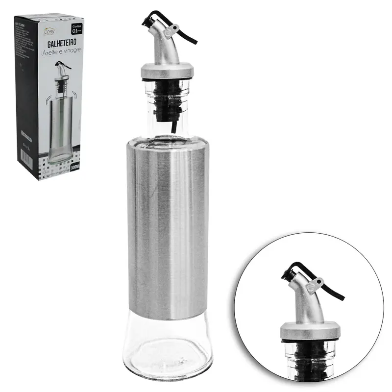 AZEITEIRO / VINAGREIRO DE VIDRO / INOX COM BICO DOSADOR DE PLASTICO 300ML