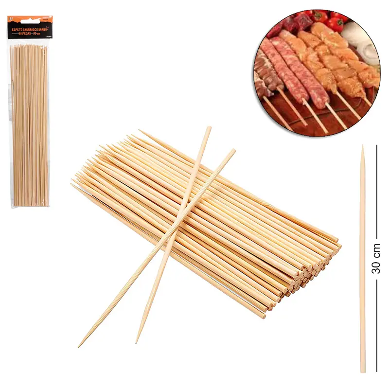 ESPETO / PALITO DE BAMBU PARA CHURRASCO COM 80 PECAS 30CM