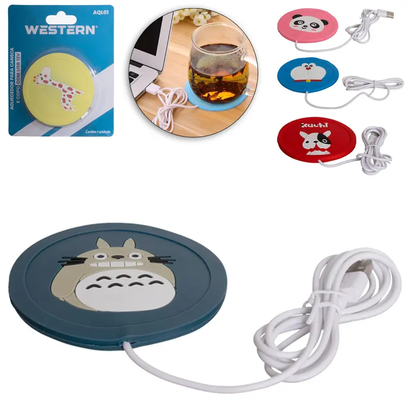 AQUECEDOR PARA CANECA E COPO COM USB 12V DE PVC 9CM DE Ø