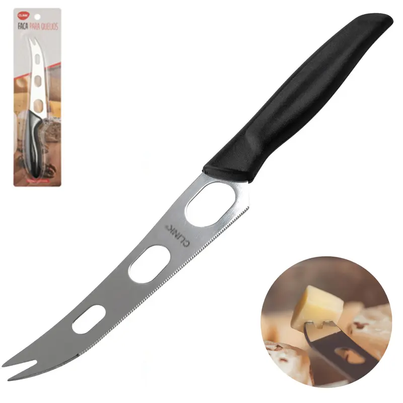 FACA PARA QUEIJOS DE INOX CABO PLASTICO PRETO 23,8CM