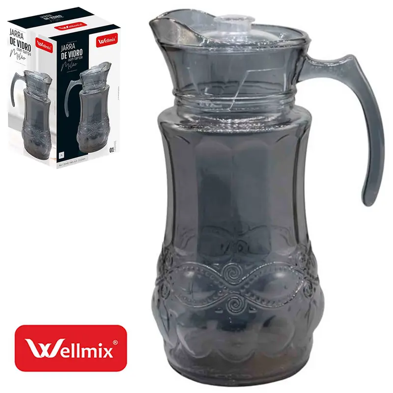 JARRA DE VIDRO COM TAMPA DE ACRILICO MILAO CINZA FUME 1,5L