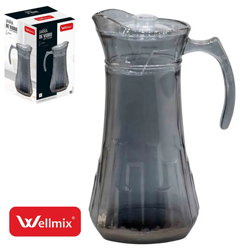 JARRA DE VIDRO COM TAMPA DE ACRILICO LINA CINZA FUME 1,5L