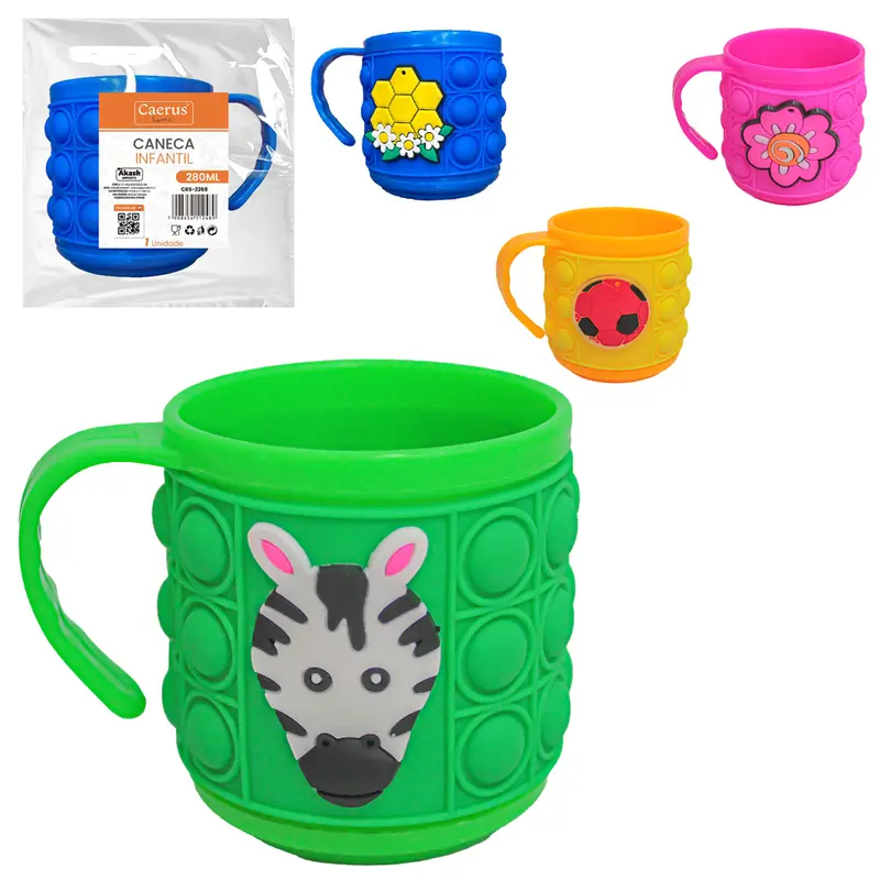 CANECA DE PLASTICO EMBORRACHADO ESTAMPAS SORTIDAS 280ML