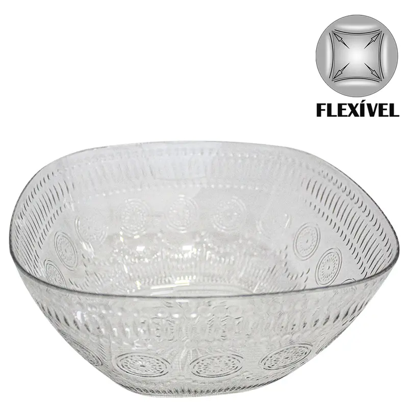 TIGELA SALADEIRA / FRUTEIRA DE PLASTICO PET FLEXIVEL QUADRADA 23X11CM