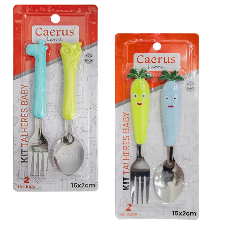 CONJUNTO DE TALHER INFANTIL COM COLHER + GARFO DE INOX CABO PLASTICO