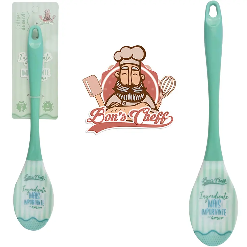 COLHER DE ARROZ DE SILICONE VERDE CABO ACRILICO BONS CHEFF 30,5X6CM NA CARTELA