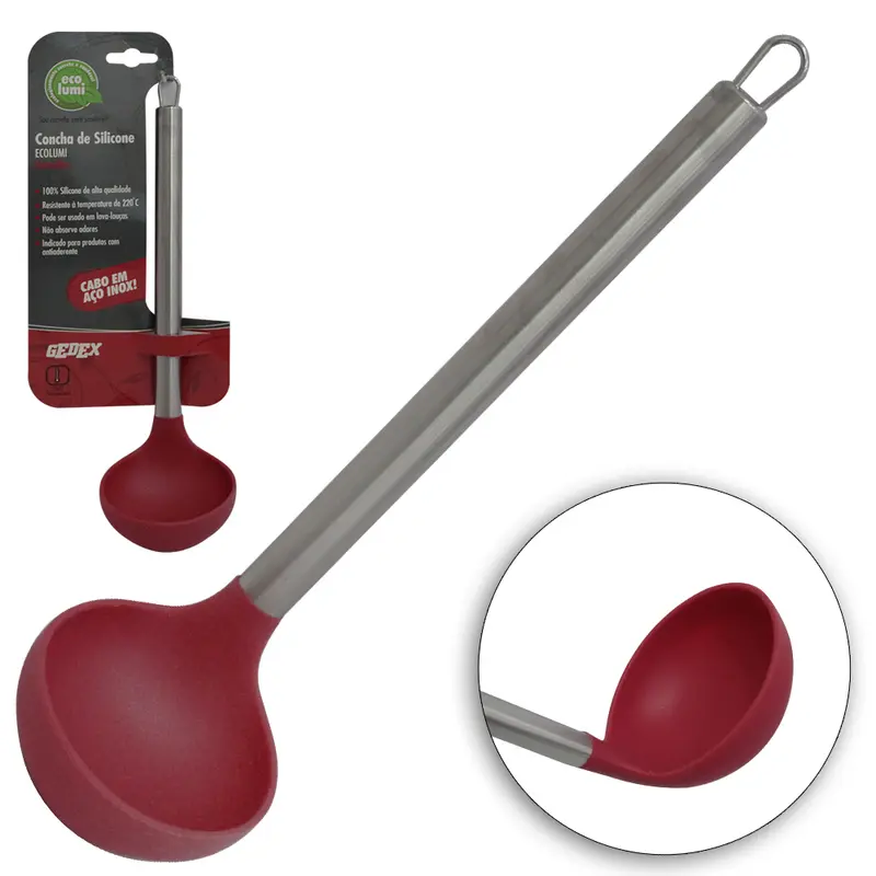 CONCHA DE SILICONE VERMELHO CABO INOX ECOLUMI 30,5X8,5CM