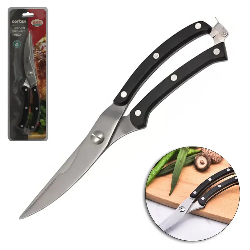 TESOURA DE COZINHA DE INOX 10'' 25,5CM MULTIUSO CABO PRETO VENEZA