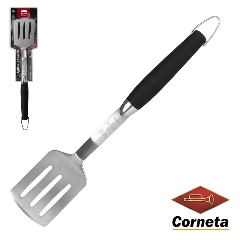 ESPATULA VAZADA INOX CABO EMBORRACHADO TEXAS 44,5CM