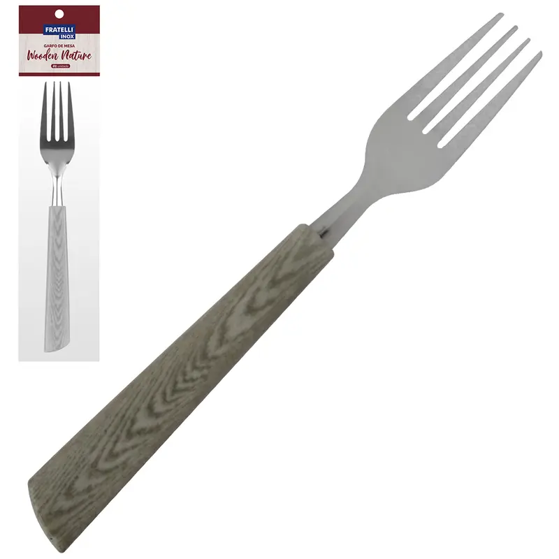 GARFO DE MESA DE INOX CABO PLASTICO WOODEN NATURE 20CM