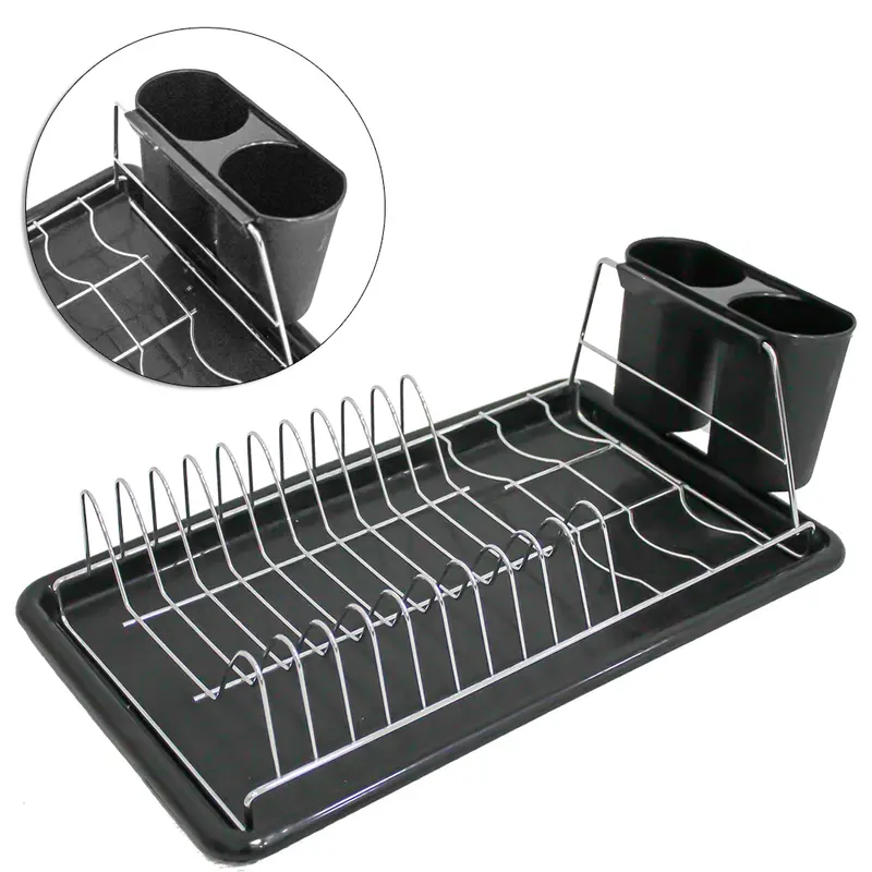 ESCORREDOR SECADOR DE PRATOS / COPOS ARAMADO COM BANDEJA + PORTA TALHER DE PLASTICO 40X23,5X12,5CM