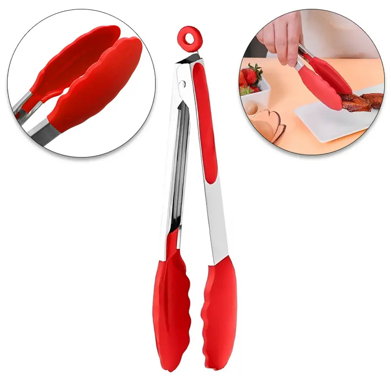 PEGADOR INOX MULTIUSO DE SILICONE VERMELHO COM MOLA E TRAVA 27,5CM