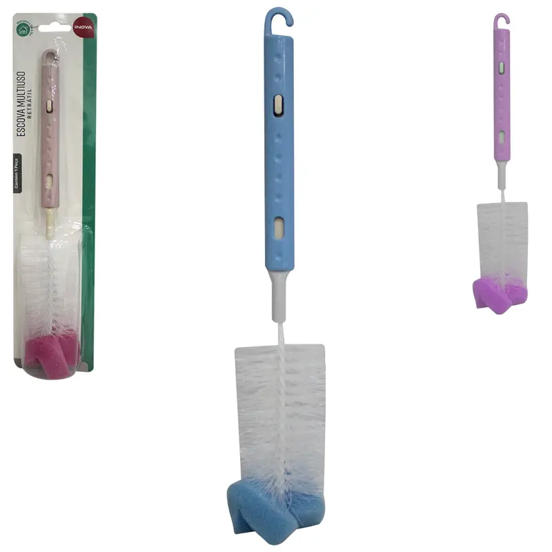 ESCOVA LAVA MAMADEIRA / GARRAFA DE NYLON COM ESPONJA / BUCHA E CABO PLASTICO RETRATIL INOVA 29,5CM