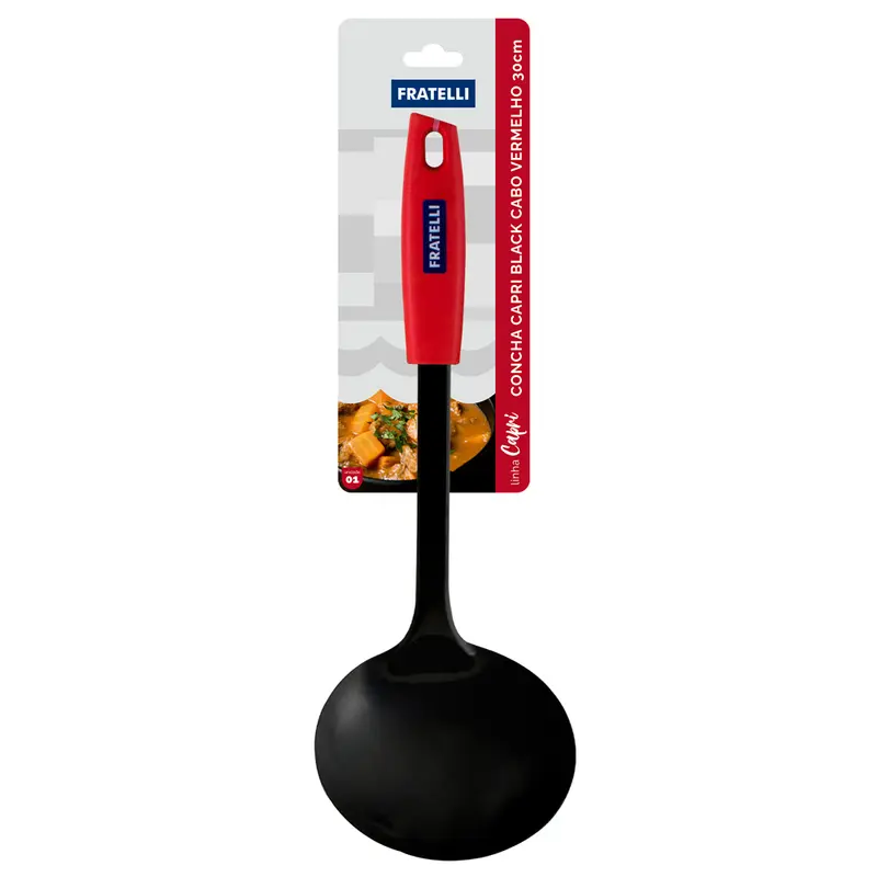 CONCHA CAPRI BLACK INOX CABO PLASTICO VERMELHO 30CM