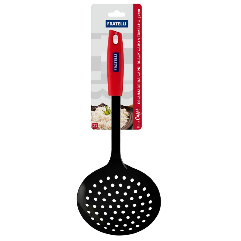 ESCUMADEIRA CAPRI BLACK INOX CABO PLASTICO VERMELHO 32CM