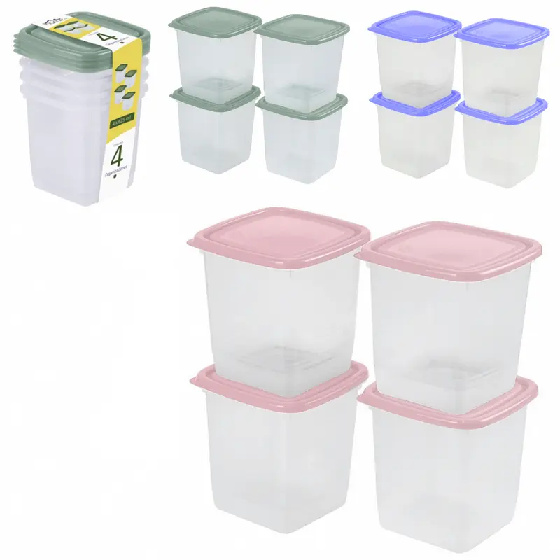 CONJUNTO DE ORGANIZADOR DE PLASTICO QUADRADO P HOME COM TAMPA 4 PECAS 625ML