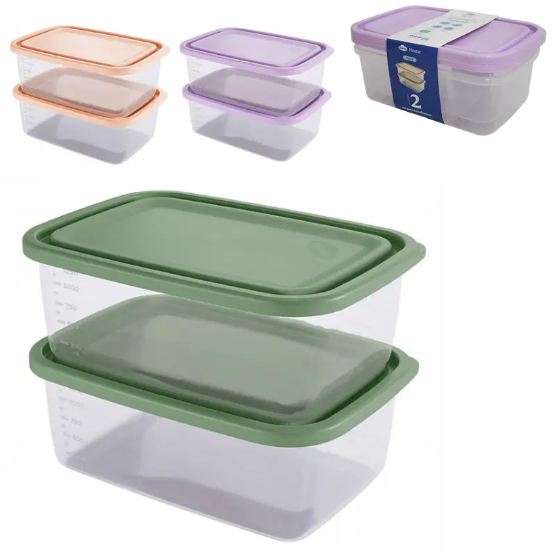 CONJUNTO DE ORGANIZADOR DE PLASTICO RETANGULAR GRADUADO G HOME COM TAMPA 2 PECAS 1,47L