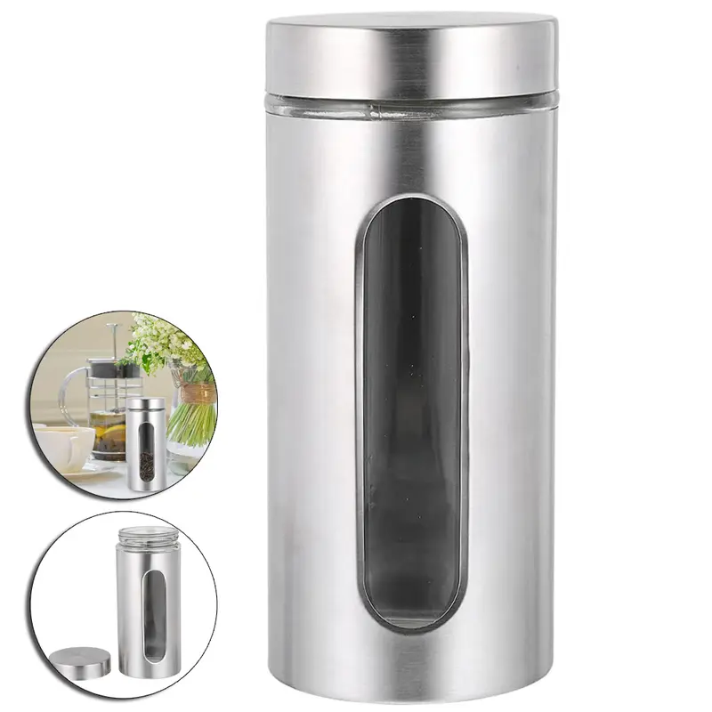POTE DE VIDRO / INOX REDONDO PARA MANTIMENTOS COM VISOR + TAMPA DE ROSCA 1,25L