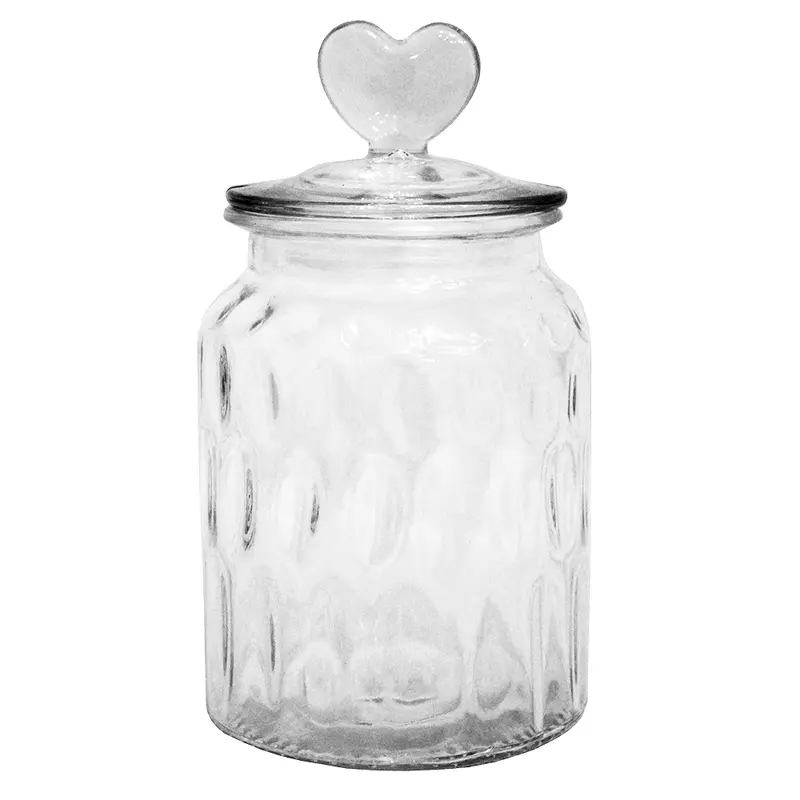 POTE DE VIDRO REDONDO COM TAMPA HERMETICA CORACAO DE VIDRO 950ML