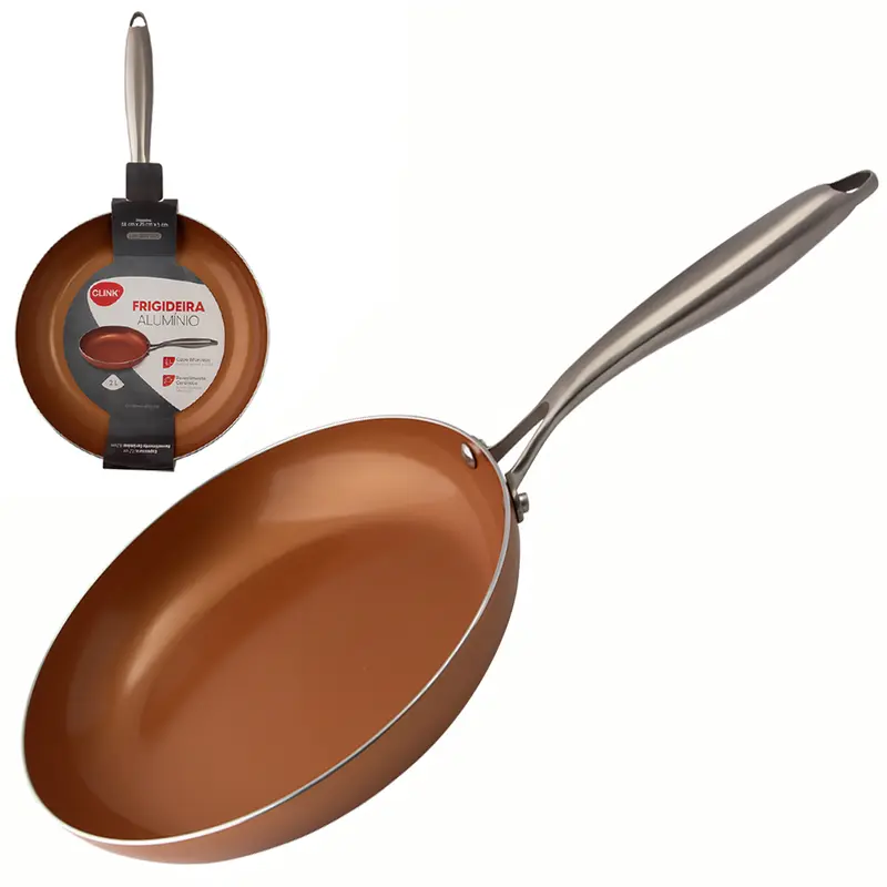 FRIGIDEIRA REVESTIDA CERAMICA ANTIADERENTE COBRE CABO BIFURCADO 26CM DE Ø 2L