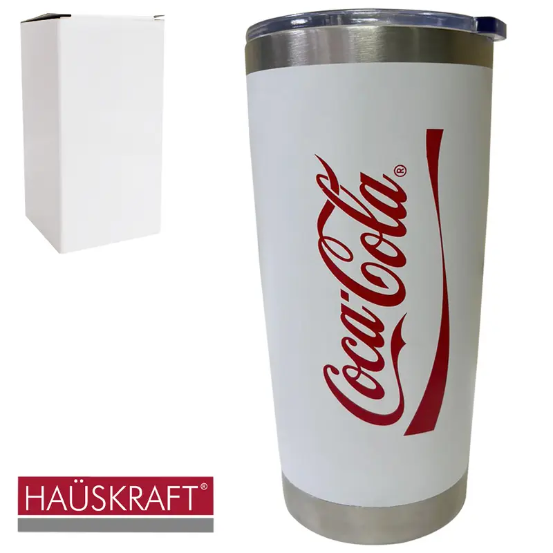 COPO TERMICO DE INOX COM PAREDE DUPLA + TAMPA DE ACRILICO COCA-COLA 500ML