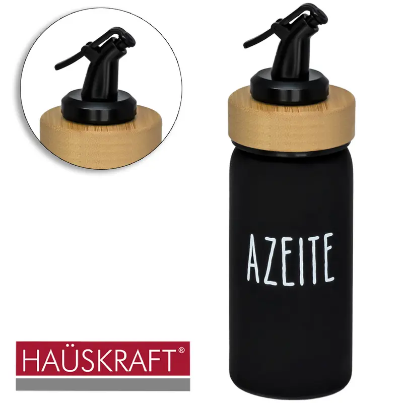 AZEITEIRO DE VIDRO COM BICO DOSADOR DE BAMBU / PLASTICO DOHA HAUSKRAFT PRETO 220ML