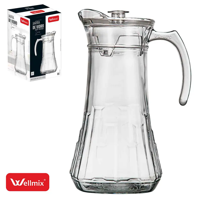 JARRA DE VIDRO COM TAMPA DE ACRILICO LINA TRANSPARENTE 1,5L