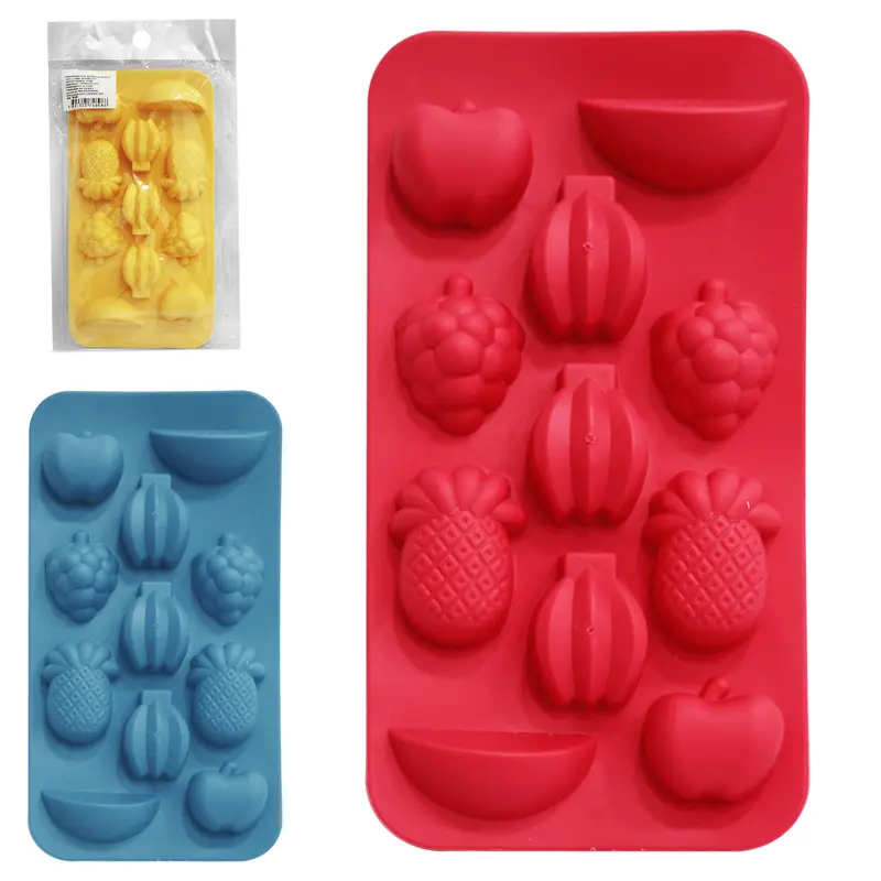FORMA DE GELO COM 11 CAVIDADES FRUTAS DE SILICONE 20,5X10,5X1,5CM