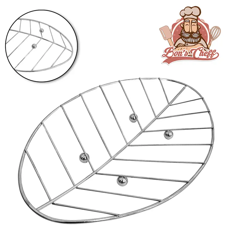 CESTA FRUTEIRA DE MESA ARAMADO FOLHA COM ESFERAS 31,5X21,3X3,5CM BONS CHEFF