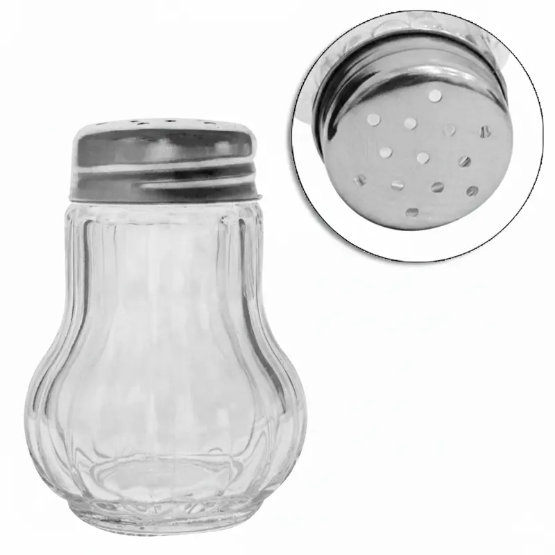 SALEIRO / PIMENTEIRO DE MESA DE VIDRO COM TAMPA DE INOX 70ML