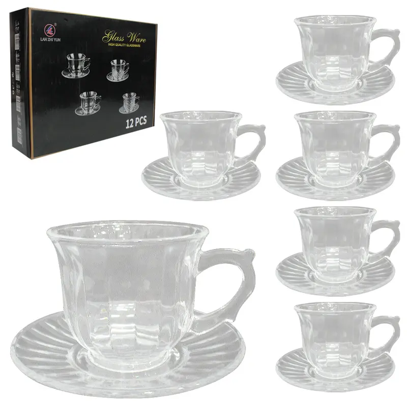 JOGO DE XICARA DE VIDRO COM PIRES PARA CHA 12 PECAS 235ML
