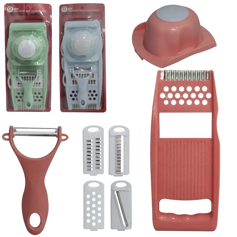 CORTADOR FATIADOR E RALADOR + DESCASCADOR DE FRUTAS / LEGUMES DE INOX / PLASTICO + 5 LAMINAS