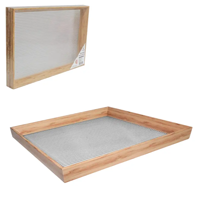 BANDEJA DE PLASTICO TIPO MADEIRA COM FUNDO TRANSPARENTE RETANGULAR DECORATIVA DECOR 31,8X21,8X3,5CM