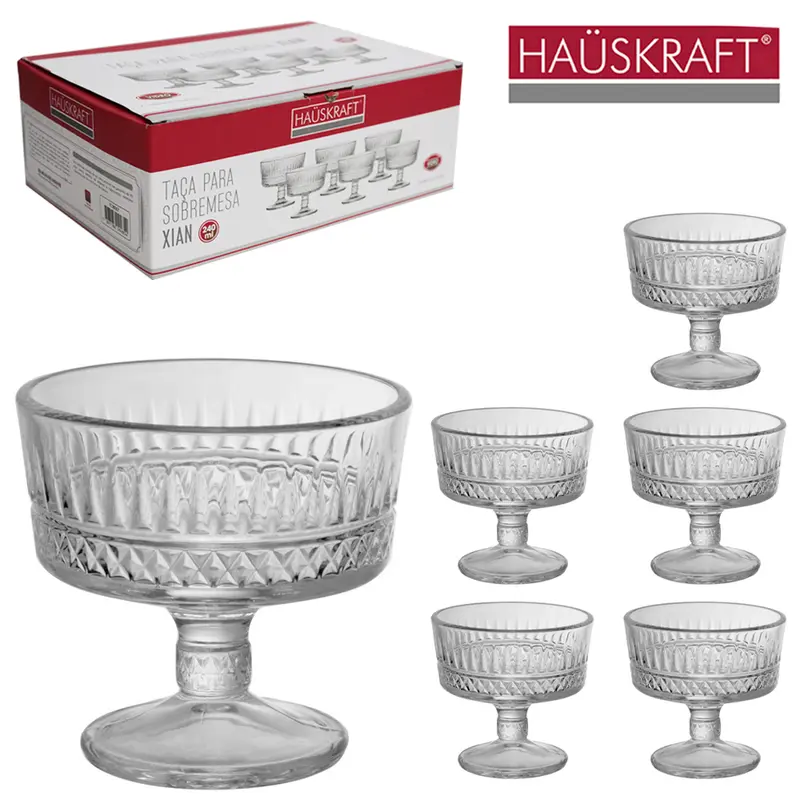 JOGO DE TACA DE VIDRO REDONDA PARA SOBREMESA XIAN HAUSKRAFT COM 6 PECAS 240ML