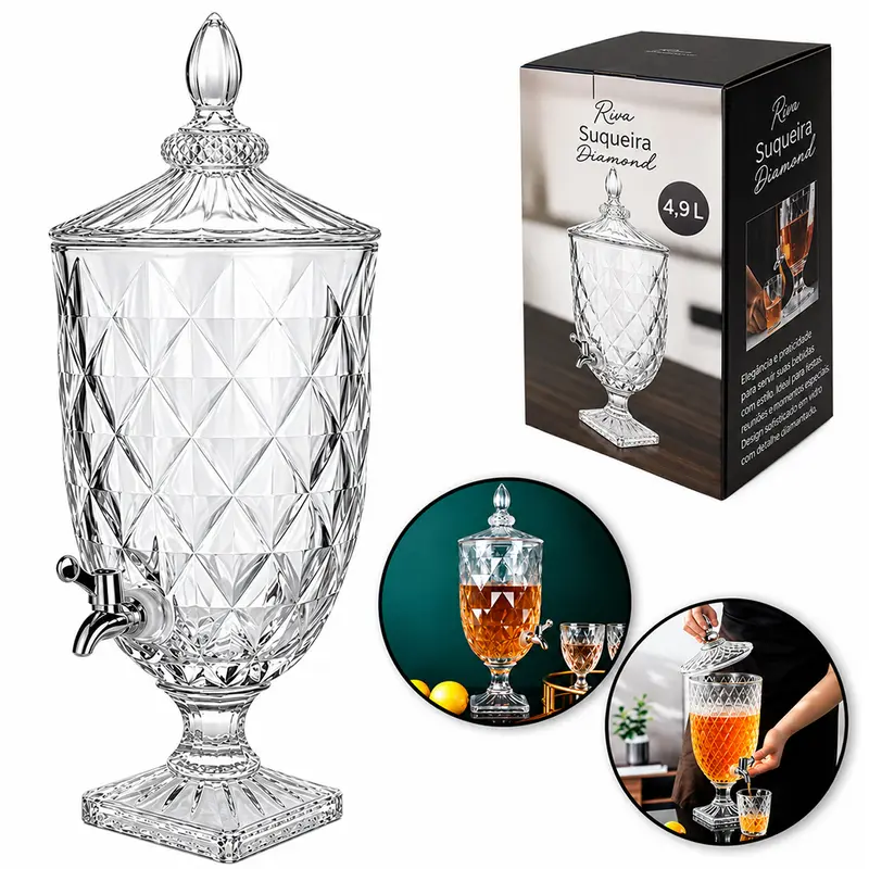 SUQUEIRA DE VIDRO COM BASE DIAMOND FLUX 4,9L